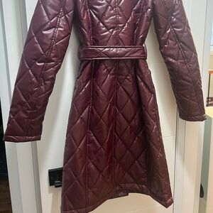 Badgley Mischka Maroon Quilted Puffer Coat